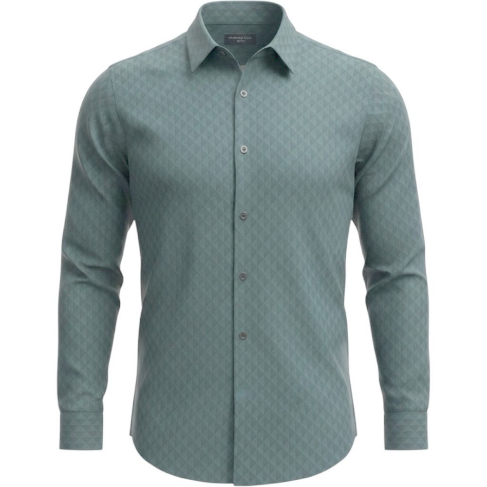 Shaquille O'Neal XLG Button Down Shirt Mens LT Green Diamond Geometric‎ Tall NWT